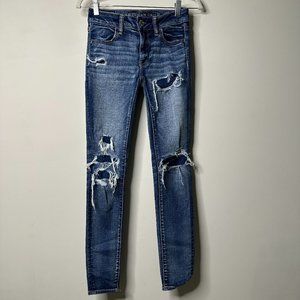 American Eagle Blue Distressed Stretch Jegging Jean Women's 0 Regular